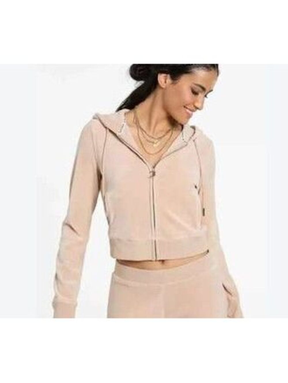 Hollister Light Brown Zip Up Velour Hoodie - Women's Small